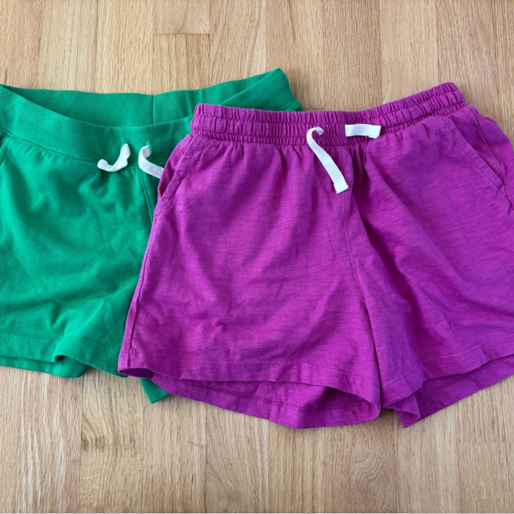 Primary Pink-Magenta and Green Cotton Drawstring Kids Shorts